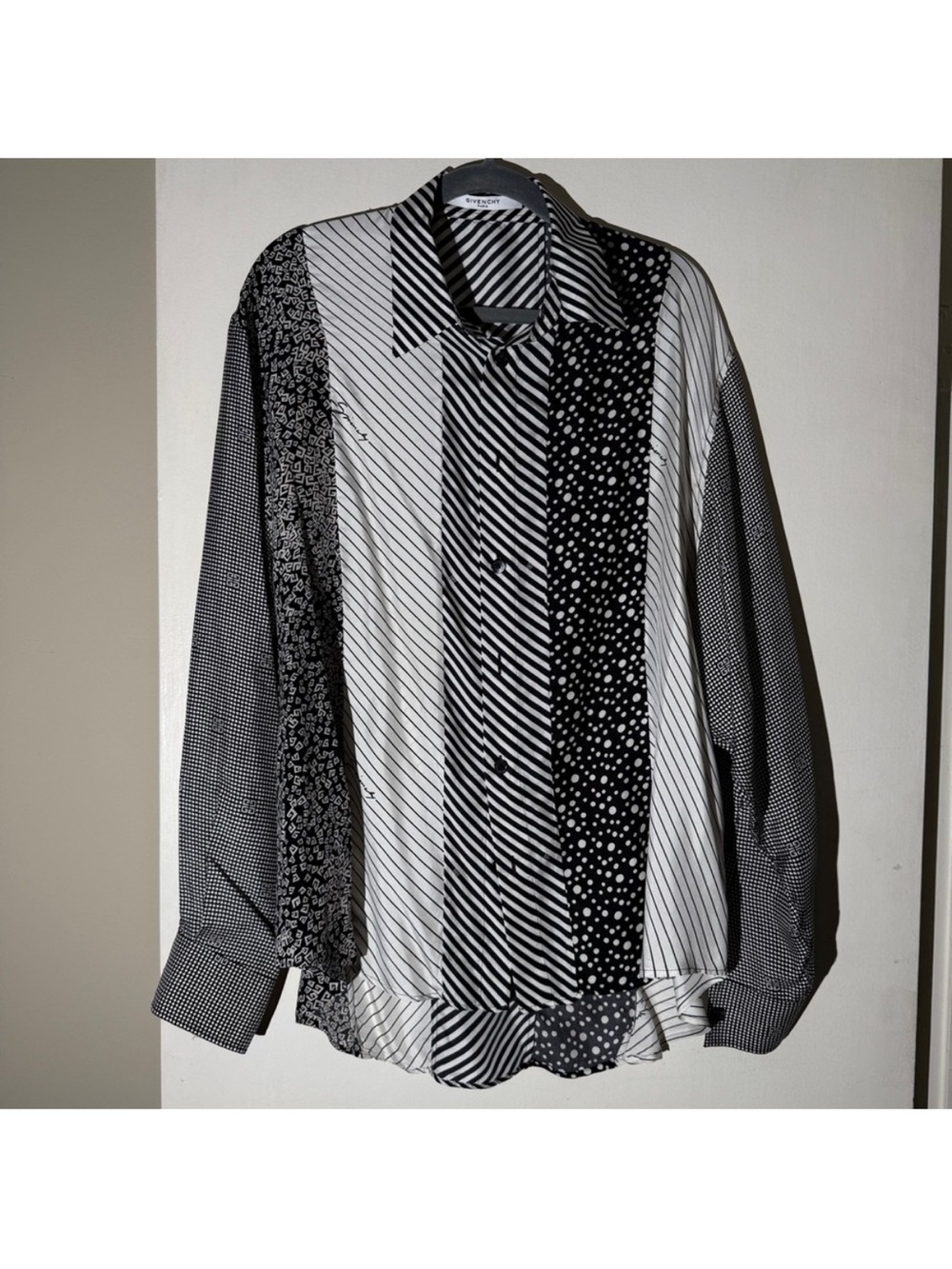 Givenchy Patchwork Print 100% Silk Long Sleeve Button Down Shirt Men’s Size XL